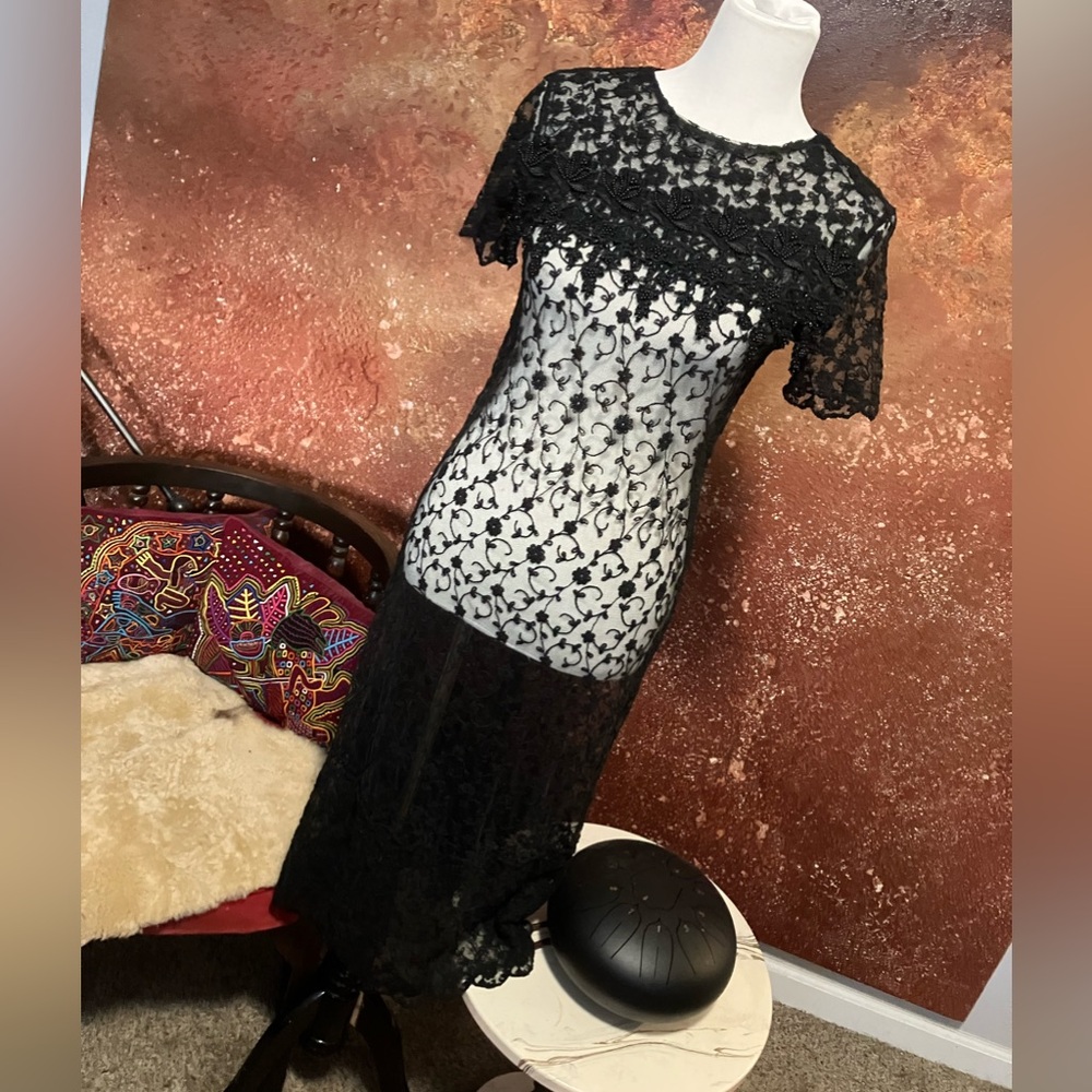 Stunning Custom Black Lace Dress - Sheer - Small